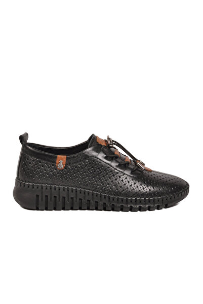 AYK'S Pantofi casual de damă cu talpă anatomică din piele naturală neagră Z833 Z