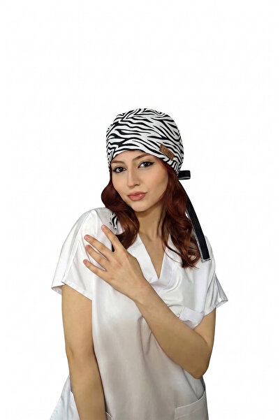 Cotton Poplin Surgical And Chef Bonnet Zebra Pattern
