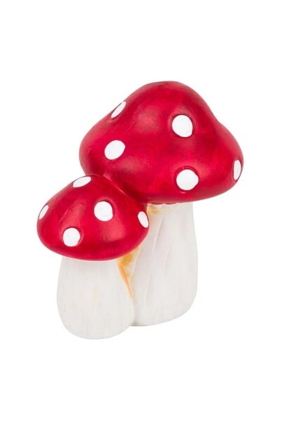 DAsiNU Ciupercuta Dubla Decorativa Ceramica de Gradina Alb Rosie 10x7x10cm