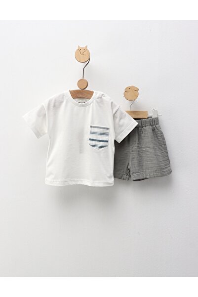 MiniKids Summer Top Bottom Set , Joy Day, white-gray