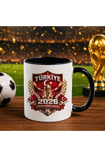 Bk Gift كأس أسود بتصميم كأس العالم لكرة القدم بتصميم مشجعي تركيا - 5 قلوب واح...