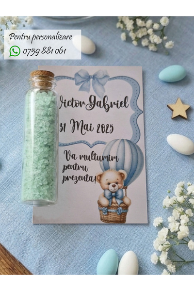 OEM Baptism certificate, bath salt bottle, Top Bottom Set of 8 pieces, model 01