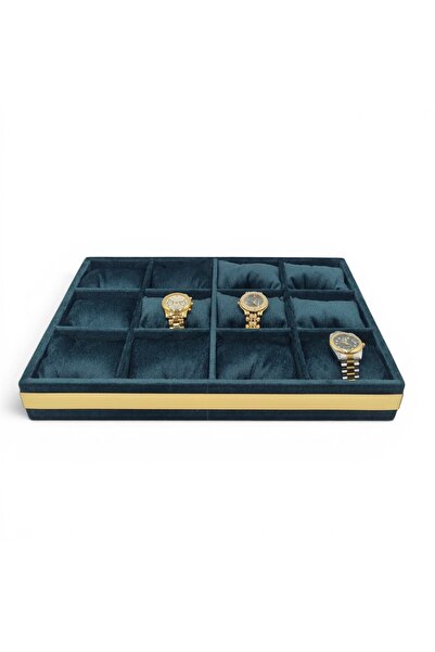 DİJİTAL ÇARŞI MAĞAZACILIK 12-Piece Watch Tray Watch Organizer Green Green Pad...