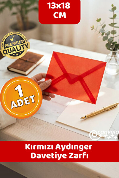 CANVELA Premium Kırmızı Aydınger Zarf 13x18 Cm Şeffaf Zarf Transparan Zarf Dü...