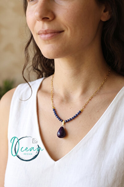 OceanDesign Natural Sapphire Stone Stringed Drop Star Stone Detailed Handmade...