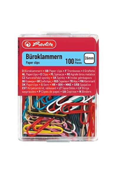 Herlitz Agrafe de birou, 100 bucăți, metal galvanizat, 26mm, culori asortate