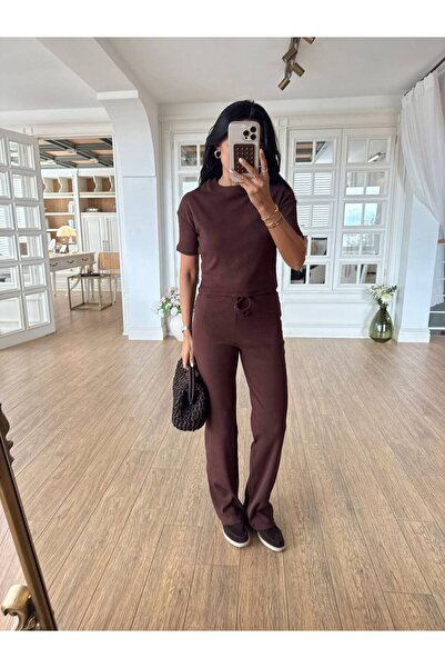 STYLE STOP طقم صيفي نسائي بأكمام قصيرة وقميص سفلي من القطن المضلع