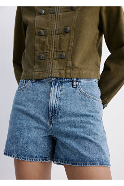 MANGO Woman Düz kesim denim şort