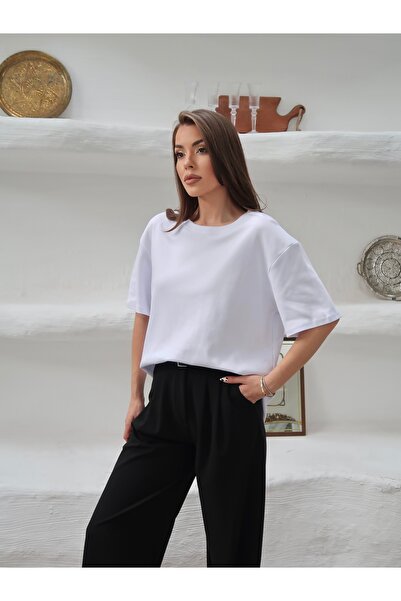 Paw Garage Tricou oversize din țesătură Mia Interlock, cu decolteu tip crew, ...