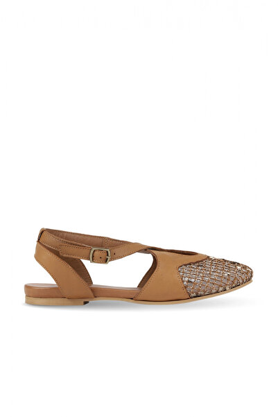 BUENO Brown Tulle-Tan Leather Women's Flat Sandals