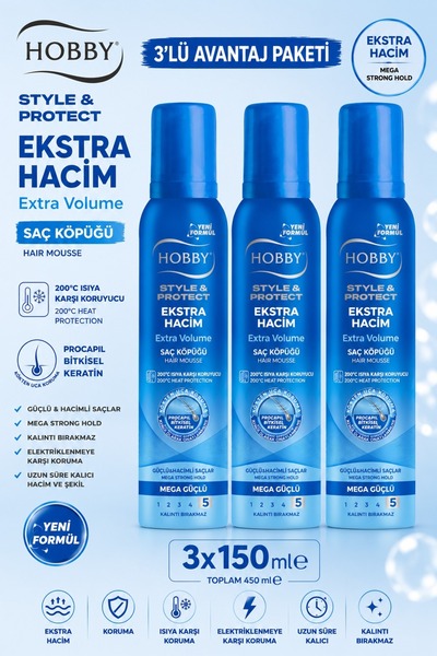 Hobby Saç Köpüğü Ekstra Hacim 150ml 3 Adet
