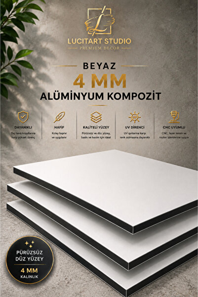 LucitART 4 mm Beyaz Alüminyum Kompozit Panel Levha | CNC ve Lazer Kesime Uygu...