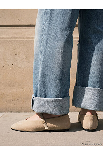 LC Waikiki Nevavm Suede Women's Ballerinas with a Difference