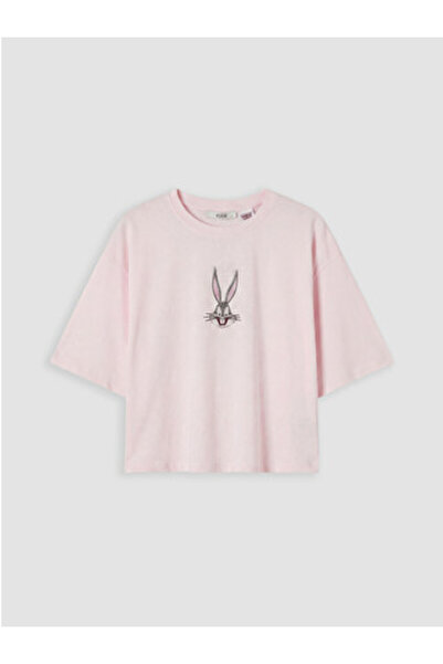 LC Waikiki New Season Pink Bugs Bunny Printed 100% Cotton Women's T-Shirt