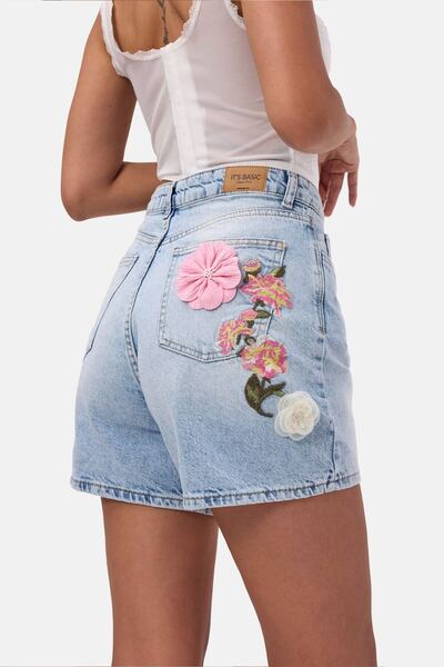 it's basic Women's Blue 4S6-3 Mom Relax Special Design Denim Shorts with Rose...