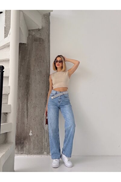yourshıne denım co. Belt Stone-Detail Stone-Embellished Straight Jeans