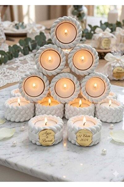 YILDIZ DECOR El Yapımı 20 Adet Örgü Model Beton Mumluk Mini Kase Hediyelik (N...