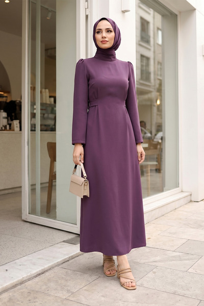 MODAQU Tie-Waist Long Dress with Back Zipper - Purple