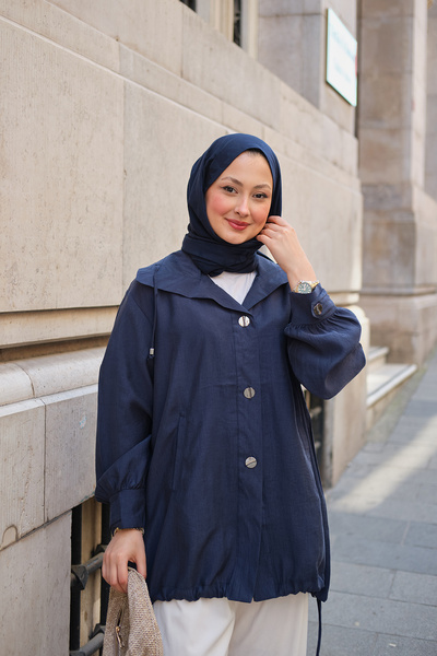 LOCCO Women's Lace-Up Jacket with Aller Detail on the Back, Navy Blue