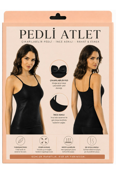 Kadın Pedli Atlet Esnek Kumaş Destekli Basic Atlet Siyah