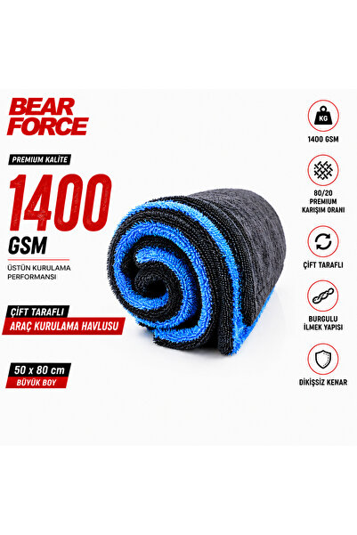 ROBEVE Bear Force Premium Araç Kurulama Havlusu 50x80 cm 1400 GSM Çift Tarafl...
