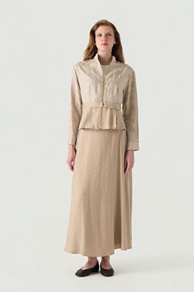 Zühre Embroidered Zippered Flounce Beige Suit 1881