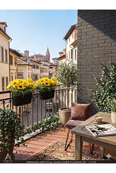 DDTREND Yapay Çiçek Ve Bitki Balkon Saksıda Ayçiçeği Aranjman Dekoratif Teras...