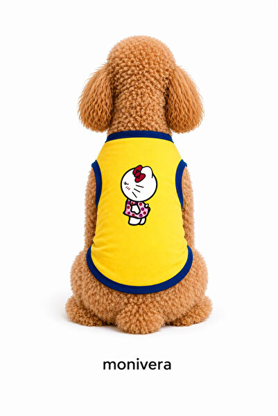 Modetra New Season Summer Kitty 1 Printed Colorful Ribbed Dog Outfit - Unders...