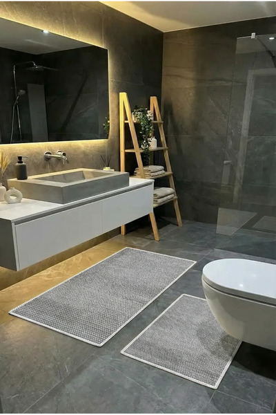 CENTER AVM Banyo Paspası Banyo Halısı Yıkanabilir Kaymaz Taban Hasır Görünüml...