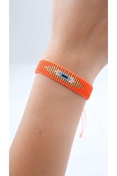 Jerie Orange Eye Detail Miyuki Knitted Bracelet