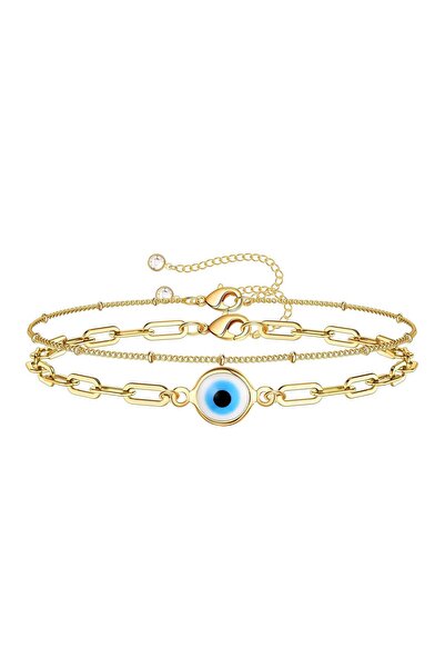 PRETTY LITTLE LADY "EVIL EYE" BRACELET, 18K GOLD PLATED STEEL