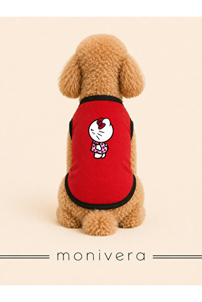 Modetra New Season Summer Kitty 1 Printed Colorful Ribbed Dog Outfit - Unders...