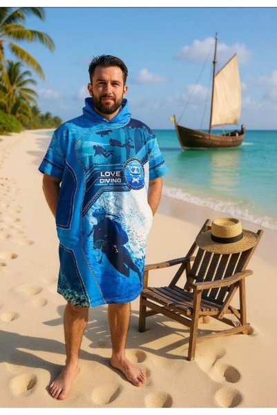 ScubaPromoTurkey Love Diving Color Digital Printed Cotton Poncho