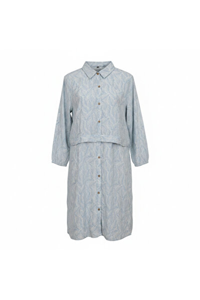 esmara Women's Blue Leaf Print Button-Down Shirt Dress