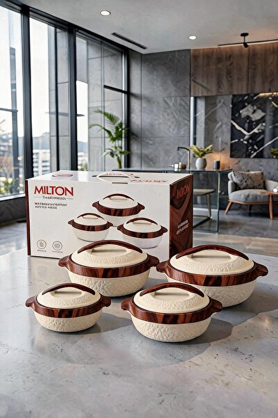 Milton Luxury Cream Wooden Design Set of 4 Stainless Steel Inner Hot Pot Set ...