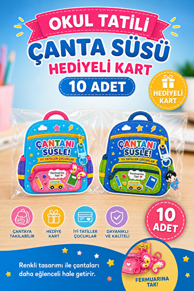 Sticker Ekspres 10 Adet Okul Yaz Tatili Çanta Kalemlik Fermuar Süsü Karne Mez...