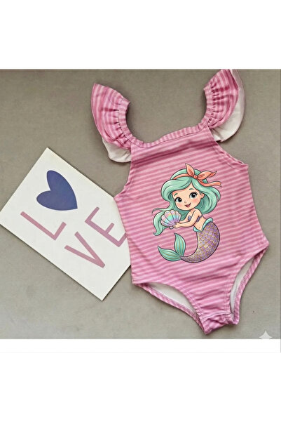 SANTRALBEBE Kız Çocuk Desenli Değişken Baskılı Mayo