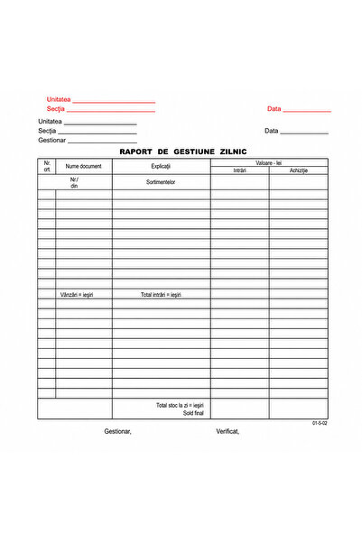 OEM Raport de gestiune zilnic 10 bloc