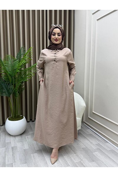 azeldembutik Kadın Modal Elbise Önden Düğmeli