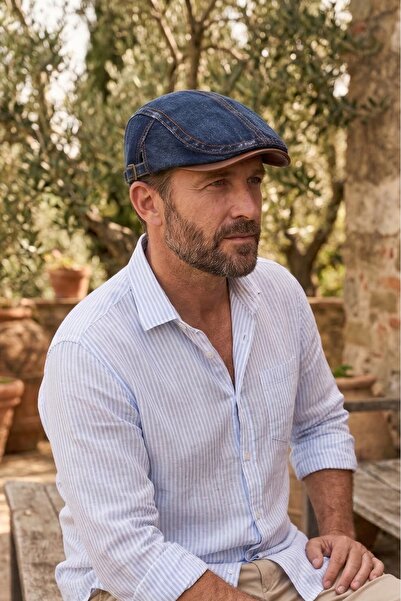 Hat Town Unisex Vintage Denim Cap - with Leather Visor and Adjustable