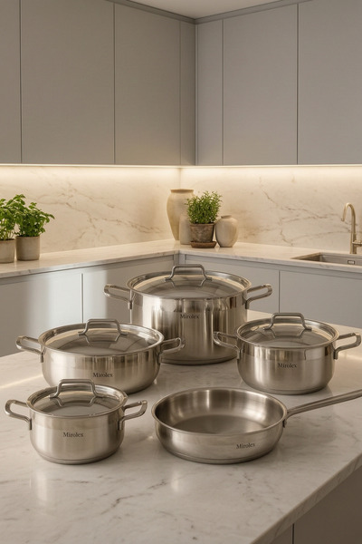 Mirolex Premium Luxury Turkish Stainless Steel Cookware Set - 9 Pieces, 18/10...