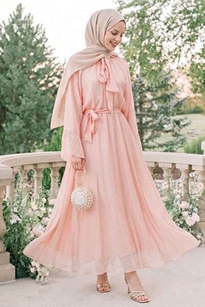 InStyle Wide Sleeve Salmon Dress with Scarf
