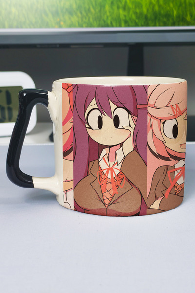 ZipZap كوب سيراميك فاخر مطبوع من DDLC (قطعة واحدة) بمقبض أسود خاص ومقبض مموج V1D