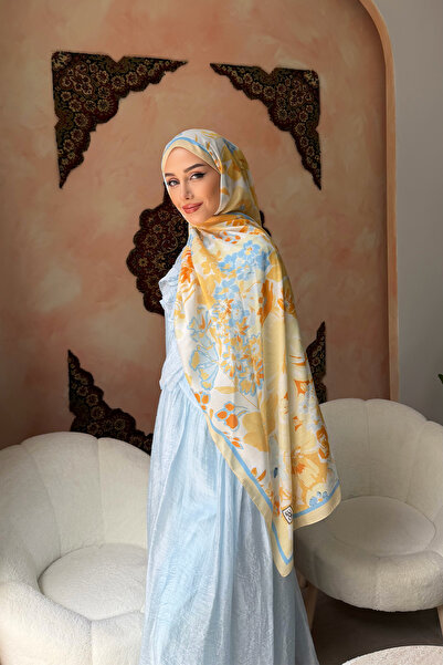 KUQOS Azure Bloom Çiçek Desenli Aqua Soft Şal