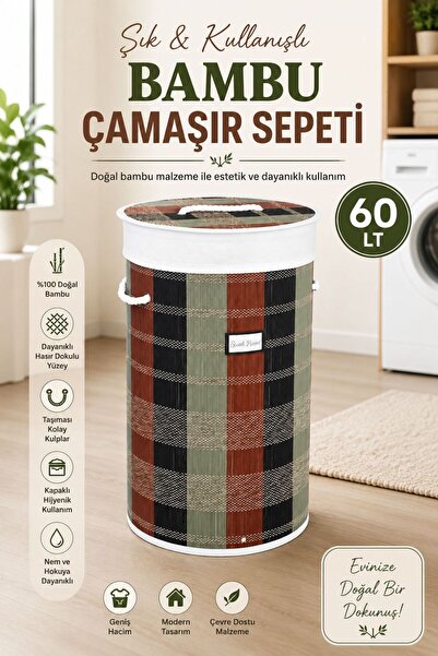 60 LT Bamboo Laundry Basket Round Mesh Dirty Laundry Basket with Lid Multi Purpose Organizer