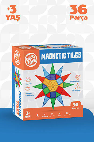 Circle Toys Magnetic Tiles Manyetik Yapı Blokları 36 Parça 3D STEAM Eğitici Ç...
