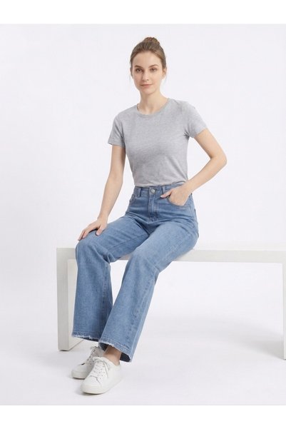 Noom Nightwear Women's Distressed Denim Wide Leg Jeans, Classic Blue Relaxed Fit Straight Leg Pants, Casual Comfort High Waist Style for Daily Wear and Fashion Outfits