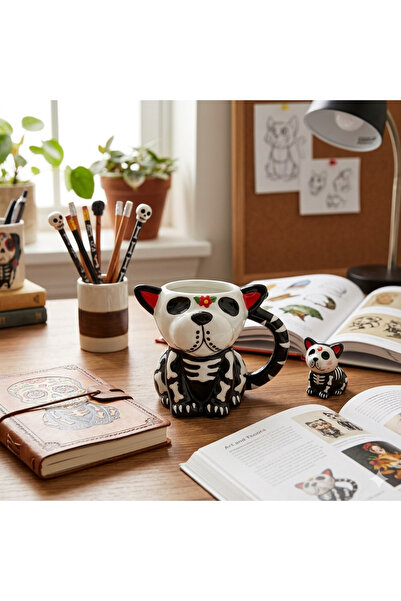 Livava Mexican Skeleton Cat and Dog Design Ceramic Mug Cup Gift