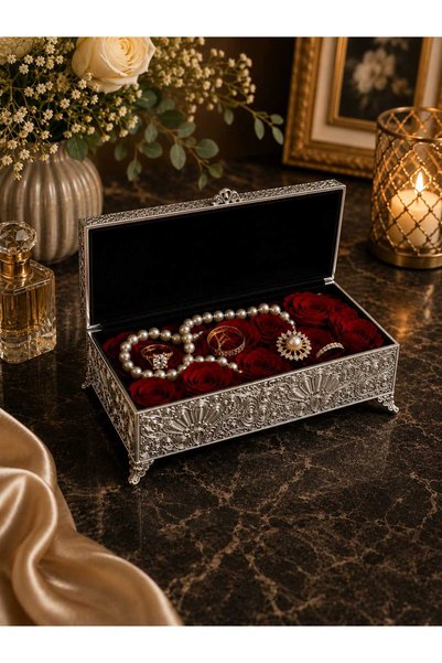 RAHSAN COLLECTİON Silver Plated Sultan Series Rectangular Jewelry and Gem Box-00317