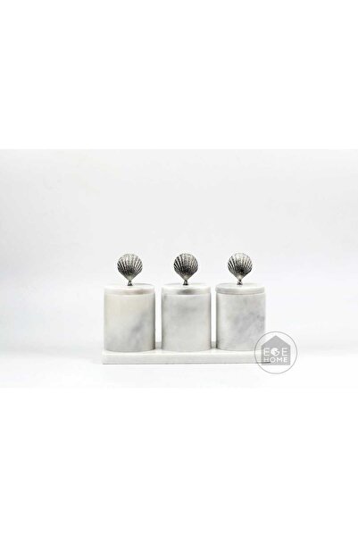 Ege Home Decoration مجموعة برطمانات من الرخام الأبيض الطبيعي المزخرف مكونة من...